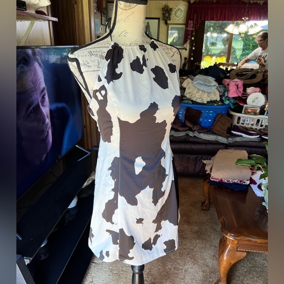 Urban Outfitters Shae Halter Slip Dress Cow Print Women’s Small. - Picture 15 of 16